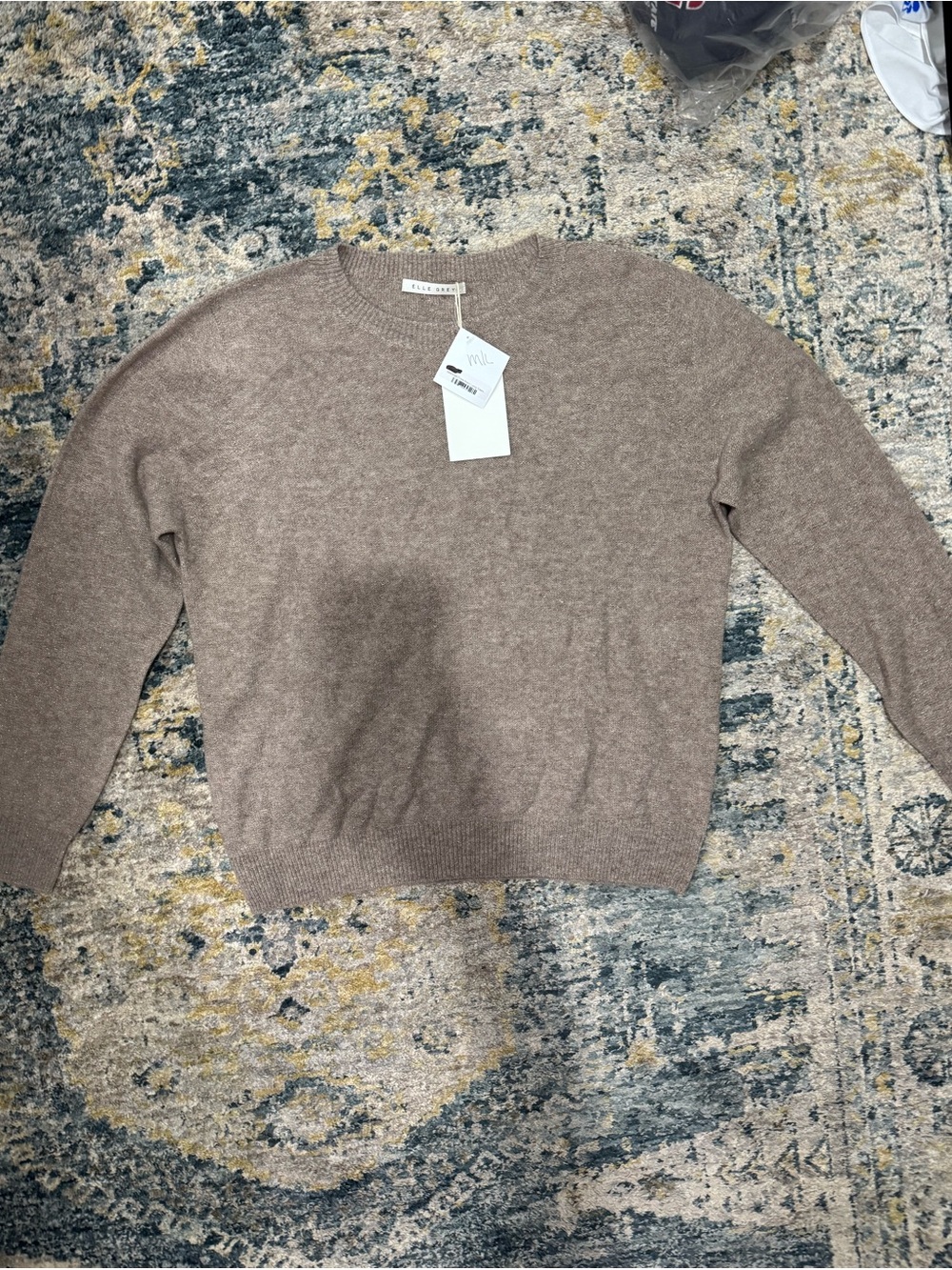 Elle grey gold sparkled crew neck long sleeve in light brown